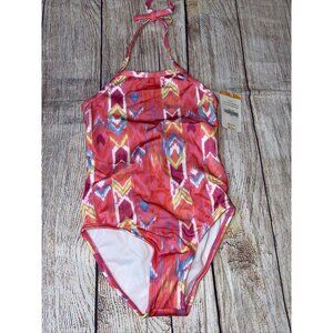 Gymboree XS (4) Girls One Piece Tie Neck Swimsuit NEW Pink Pattern
